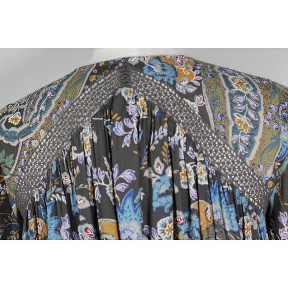 Free People Rain or Shine Swing Dress SMALL BOHO Festival  Gray Floral Paisley - Picture 6 of 15